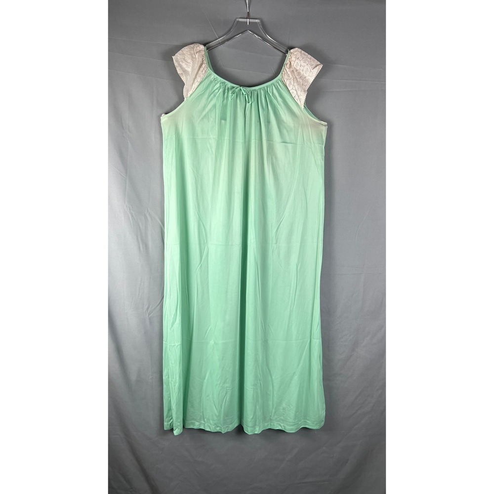 Vintage Long Nightgown Womens Large Mint Green Floral Lace Cap Sleeve Sleep Wear